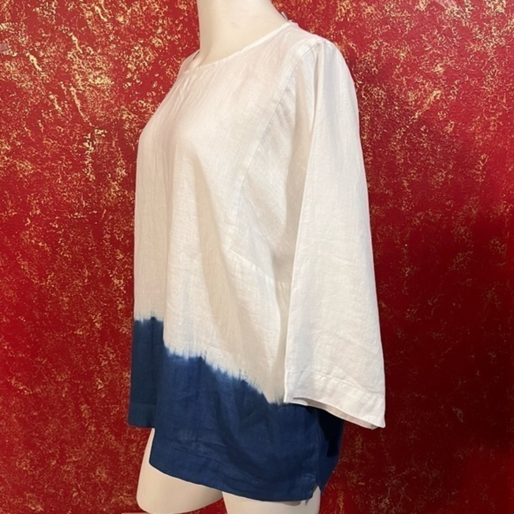 PURE JILL LINEN J.JILL OMBRE NAVY LINEN KIMONO SLEEVES TOP SHIRT BLOUSE L - Picture 3 of 15